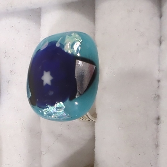 Handmade glass star of david bursting statement ring silver plated adjustable - Picture 3 of 4